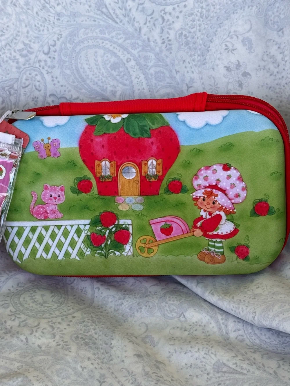 Strawberry Shortcake Pencil Case w/ 5 Gel Pens & a sticker sheet inside pvc zip